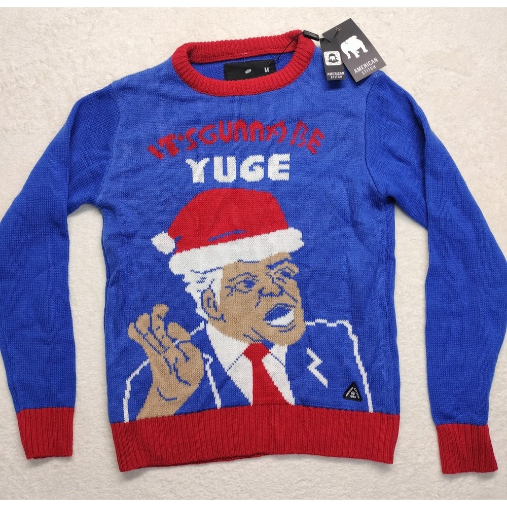 American Stitch size M Its Gunna Be Yuge ugly Christmas sweater Donald Trump NEW